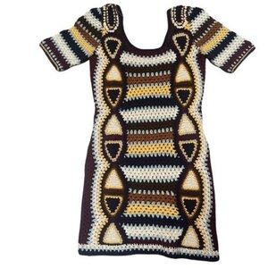 Medallion Multicolor Crochet Sweater Dress Small - Anthropologie Fiets Voor
